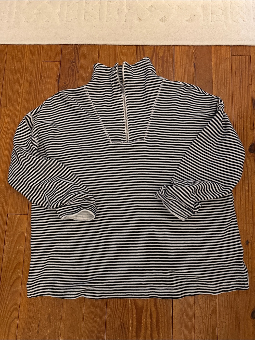 Vintage Chaps Black & White Striped Quarter-Zip Pullover